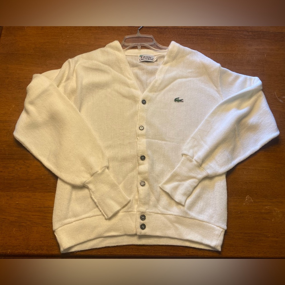VTG Lacoste Men’s Cream Button-Up Cardigan Sweater
